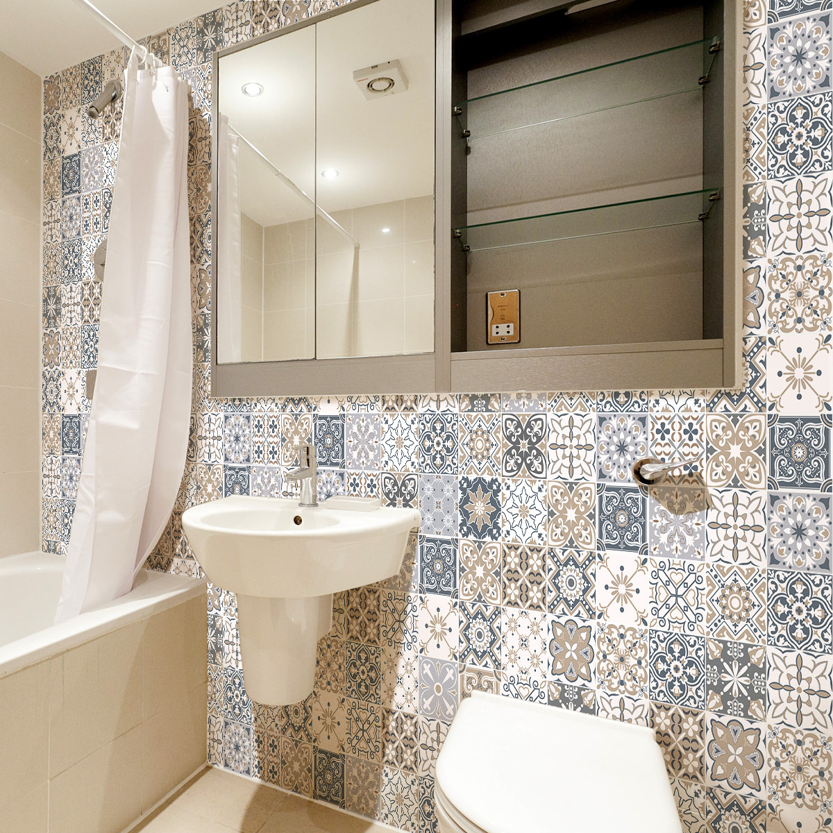 Stickers muraux - Sticker Mural Carrelage adhésif Cuisine Salle de Bain - 60 STICKERS CARREAUX DE CIMENT SIRTORI