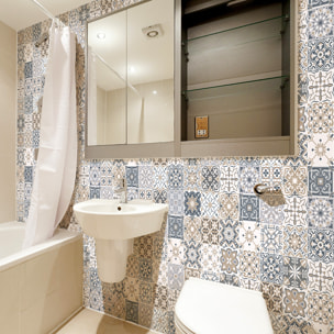 Stickers muraux - Sticker Mural Carrelage adhésif Cuisine Salle de Bain - 60 STICKERS CARREAUX DE CIMENT SIRTORI