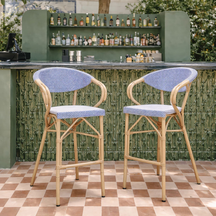 Lot de 2 fauteuils de bar extérieur en aluminium effet rotin bleu AMALFI