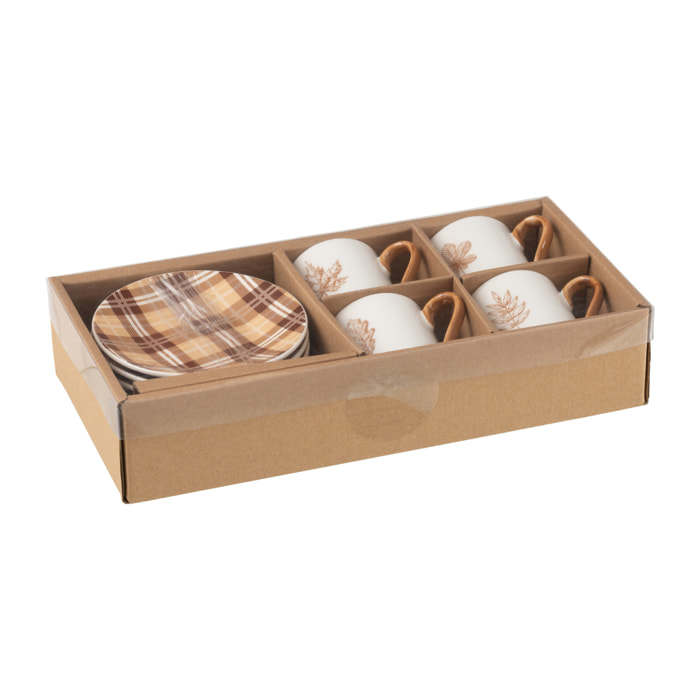 J-Line tasse à café + sous-tasse Feuille - céramique 
 - marron - small - boîte de 4