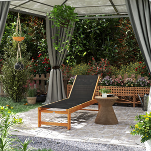 Tumbona de Madera de Acacia con Respaldo Ajustable en 4 Niveles Tumbona de Jardín Exterior con Ruedas Carga 160 kg Tumbona para Patio Terraza Balcón Teca y Negro