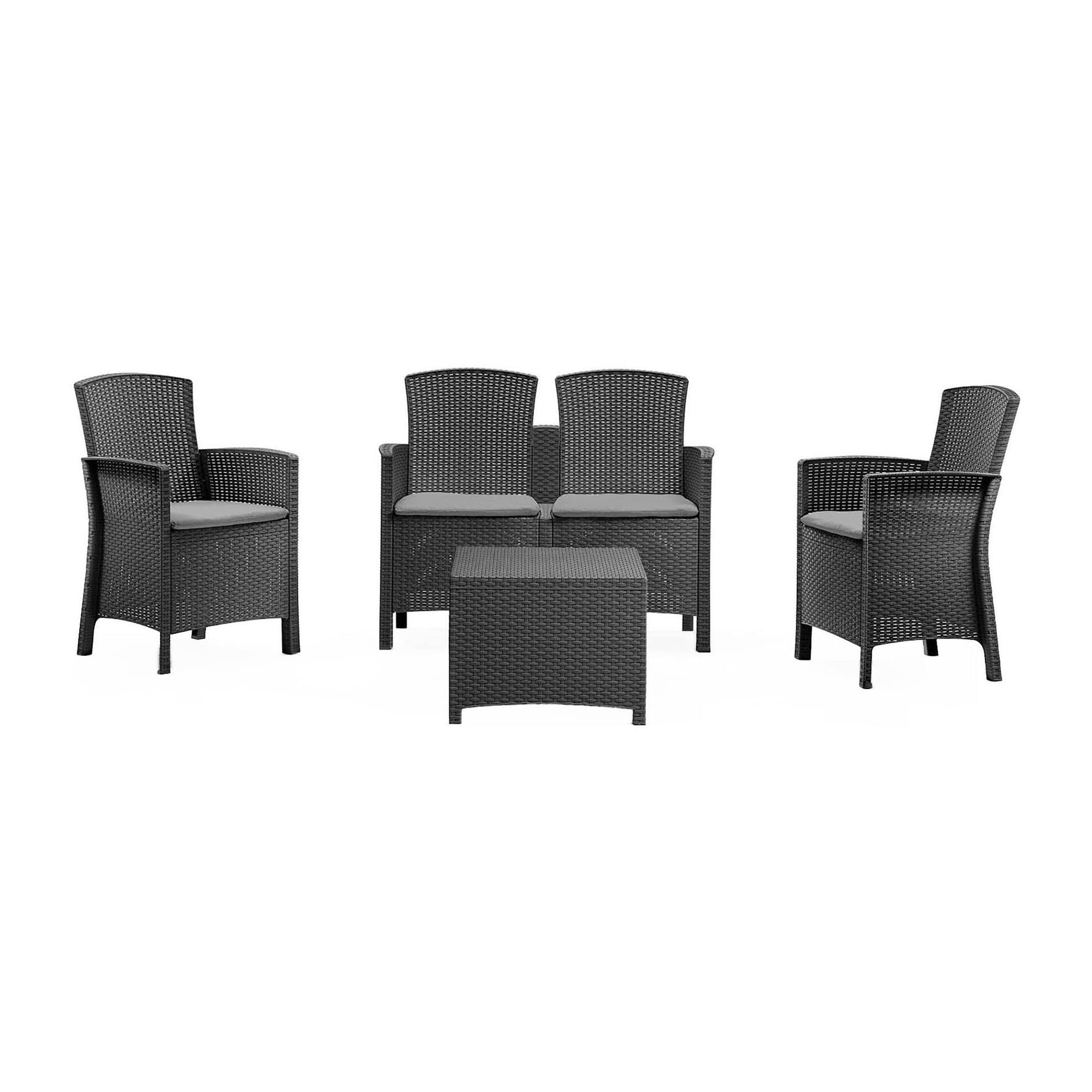 Set salotto da esterno Asiak, Salottino outdoor, Set da balcone o giardino, Composizione soggiorno per esterni, Made in Italy, Antracite