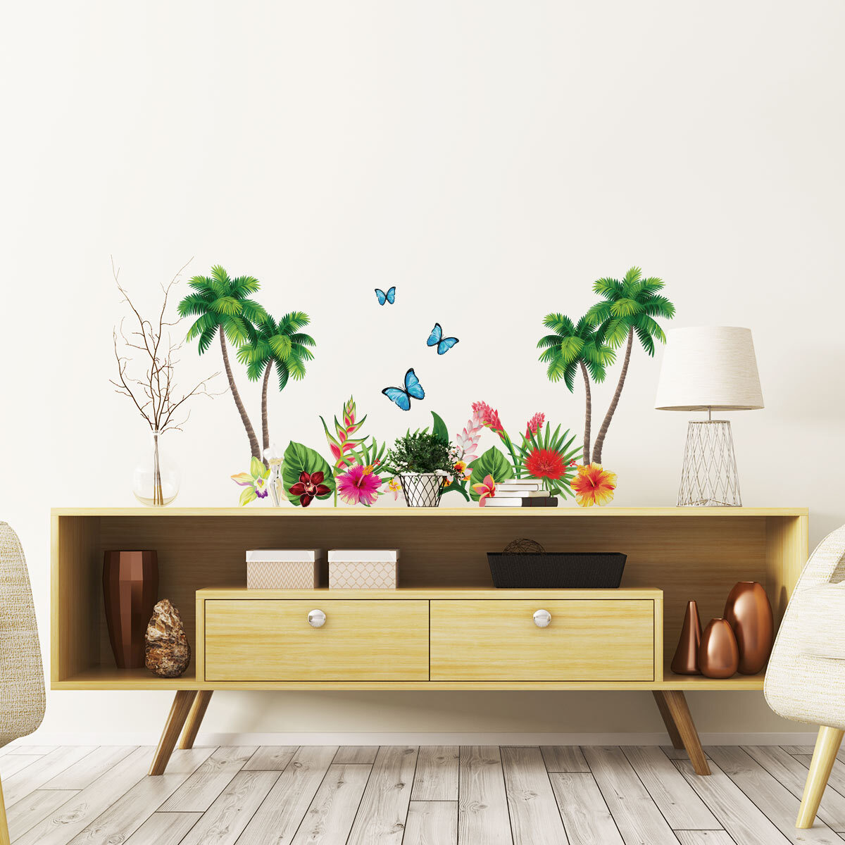 Stickers muraux | Sticker Mural Autocollant - FLEURS PARADIS TROPICAL - adhésifs fond transparent
