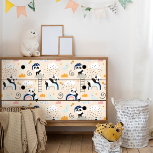 Sticker meuble enfant pandas et les arc-en-ciel magiques 60 x 90 cm