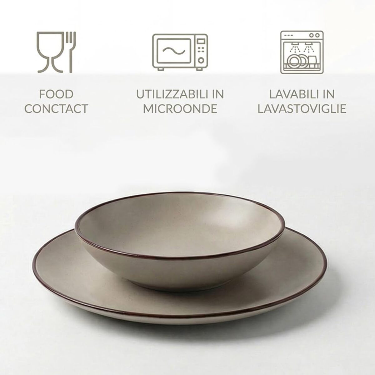 Set 12 Piatti in Ceramica, lavabile in lavastoviglie e adatto a microonde, Intrecci