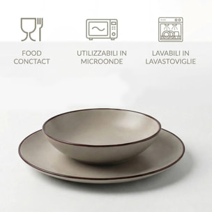 Set 12 Piatti in Ceramica, lavabile in lavastoviglie e adatto a microonde, Intrecci