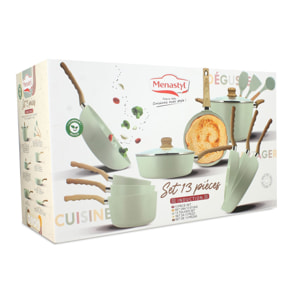 Batterie de cuisine 13 pièces en aluminium recyclé celadon - tout feux COLORAMA