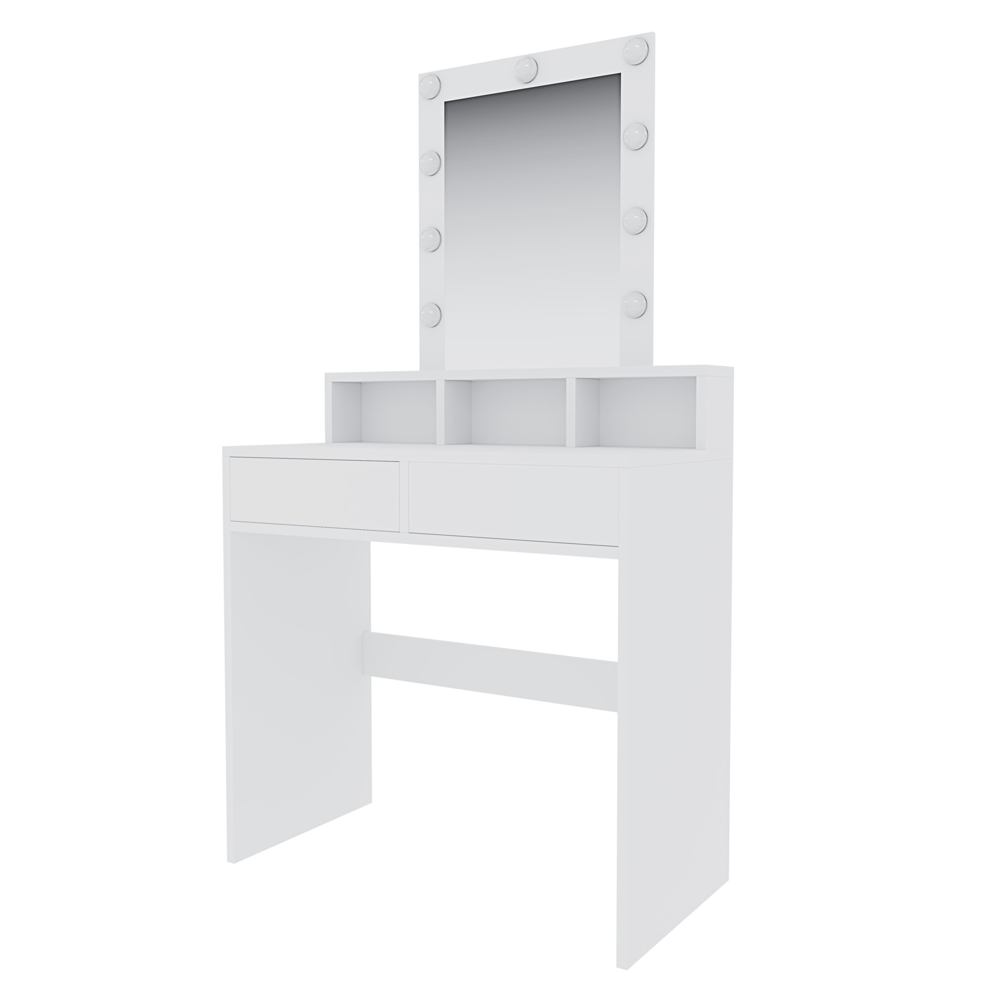 Toeletta Tavolino Da Trucco Tavolo Con 9 Luci LED Luminosità Regolabile Specchio 2 Cassetti 3 Scomparti Giorno Postazione Make Up 40x80x145 Cm Bianco