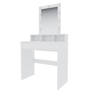 Toeletta Tavolino Da Trucco Tavolo Con 9 Luci LED Luminosità Regolabile Specchio 2 Cassetti 3 Scomparti Giorno Postazione Make Up 40x80x145 Cm Bianco