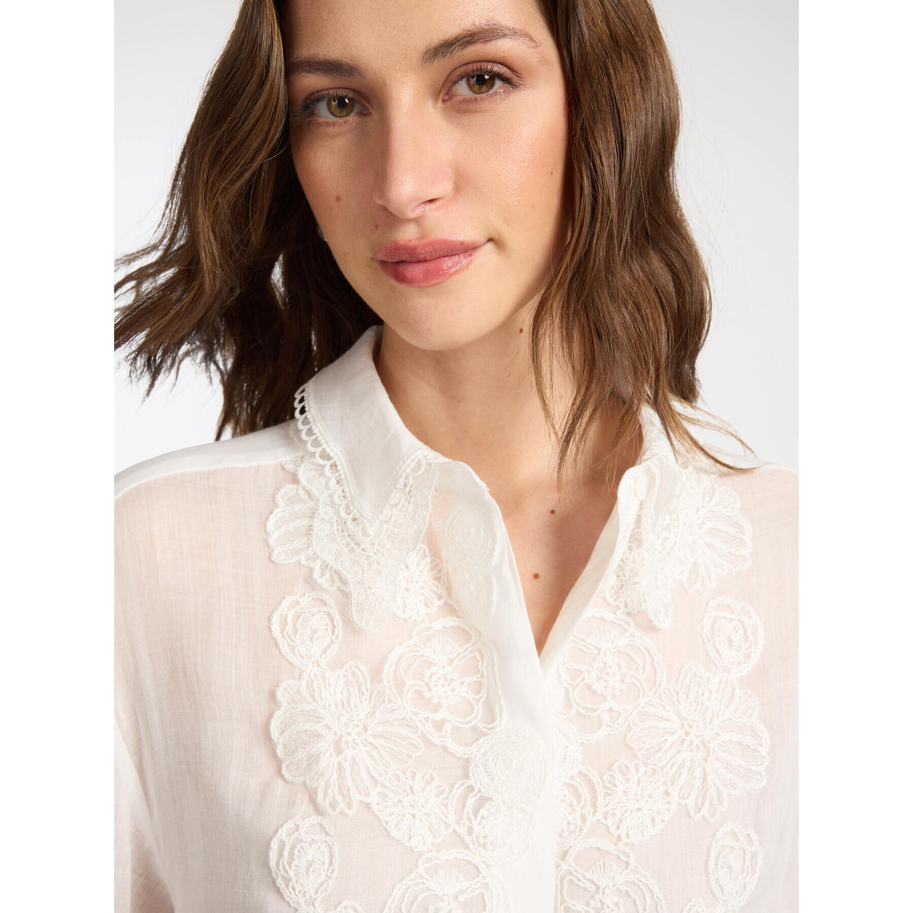 Elena Mirò - Camicia in ramié con pizzo - Bianco