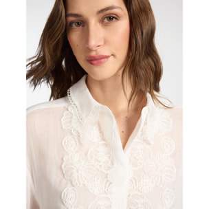 Elena Mirò - Camicia in ramié con pizzo - Bianco