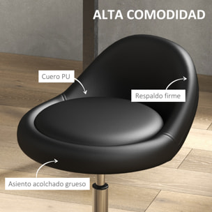 Taburete con Ruedas, Taburete Giratorio Cosmético con Altura Ajustable, Cuero Sintético, Asiento Acolchado y Amplio, para Dentista y Peluquería, Carga 120 kg, Ø50x63-83 cm, Negro