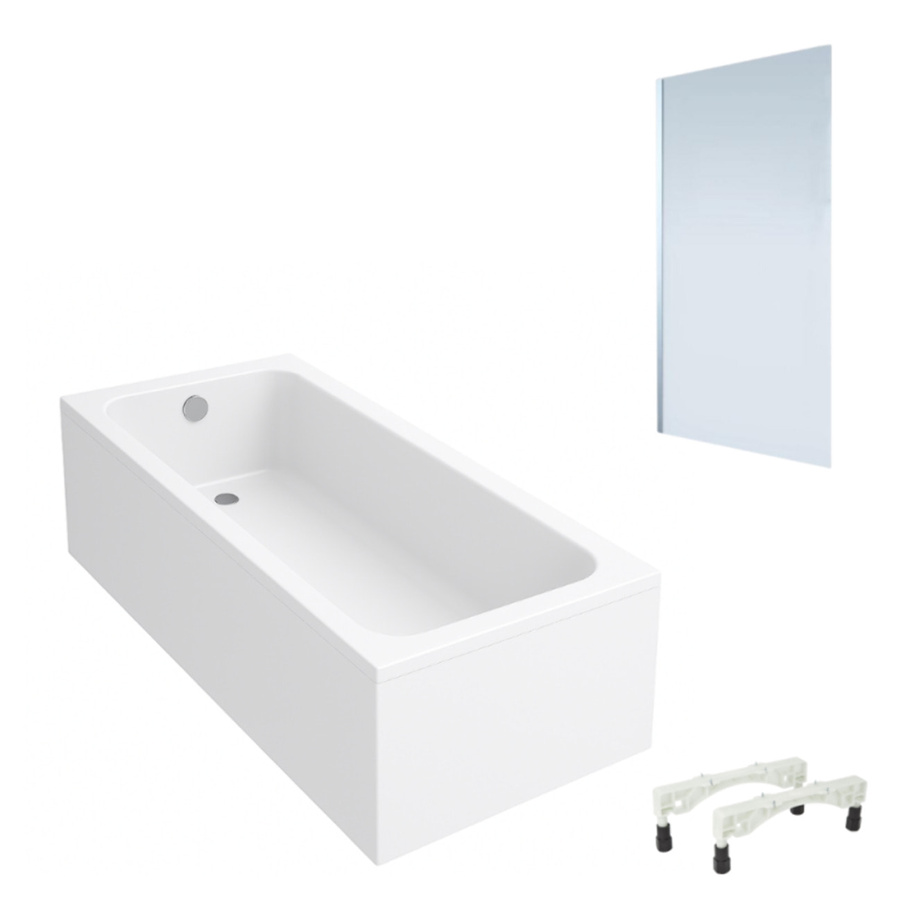 Baignoire droite VILLEROY & BOCH Architectura avec pieds acrylique 150 x 70 cm  + Pare bain gauche AURYS Mist 1 chromé