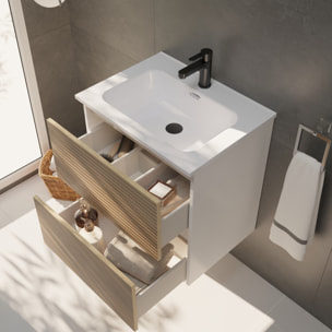 Conjunto de Baño Yinu | 60 cm Blanco - Solomon | Dos Cajones | Lavabo Encastrado | No incluye Espejo | Alday