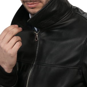Giubbino in vera pelle di vitello Nero-Slim Fit