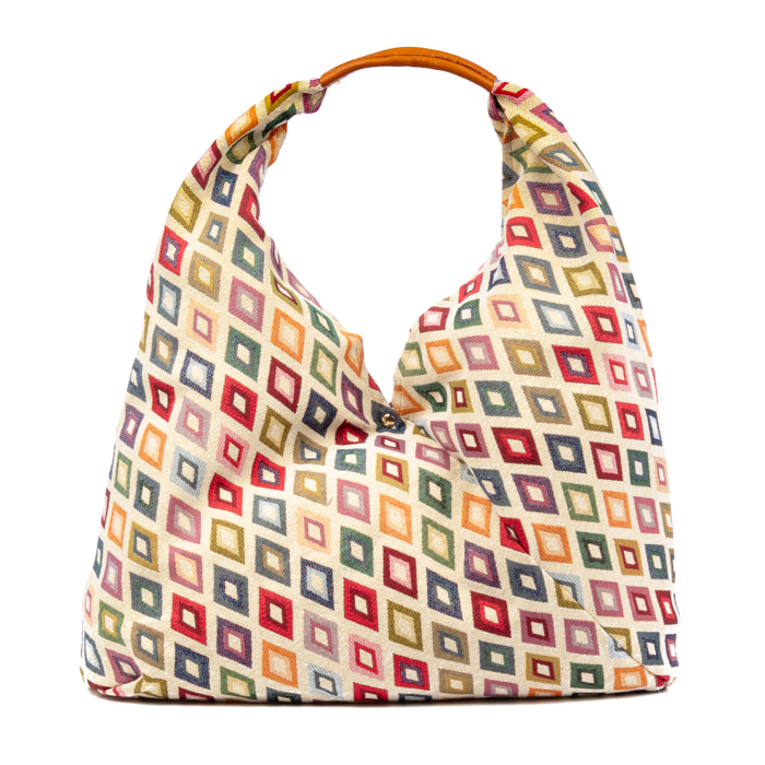 Banzi bolso Shopper de algodón, con asa en cuero. Diseño exclusivo.