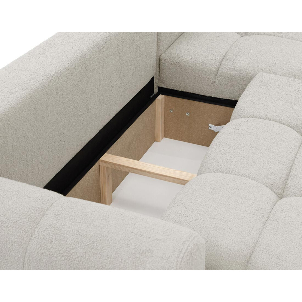 Yulin - Canapé d'angle droit 4 places convertible avec coffre en tissu bouclette - Beige