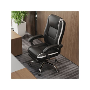 Fauteuil de bureau en simili avec repose pieds "Maissa" - Blanc/Noir