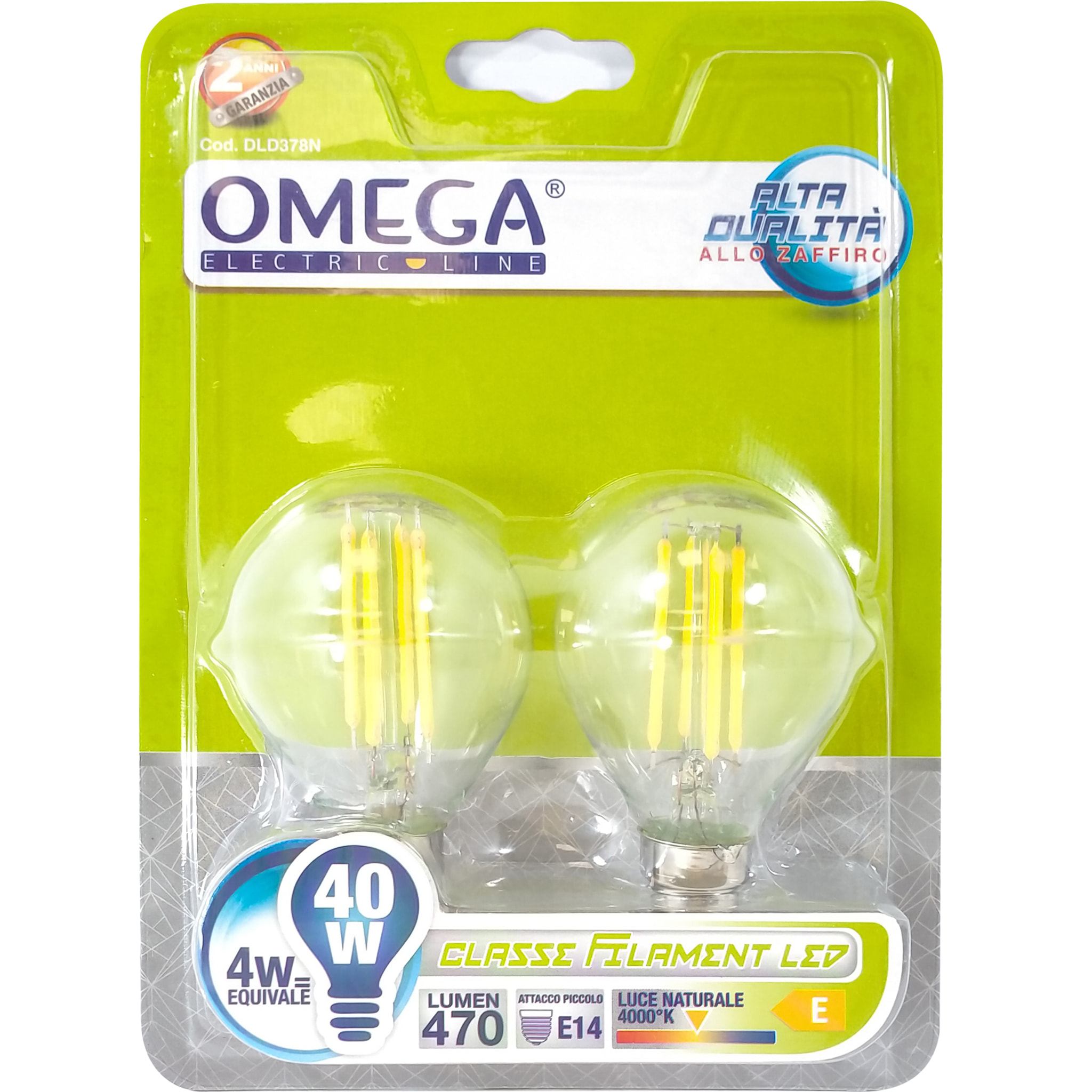 OMEGA Set 6 pezzi filament led sfera p45 4w 470lm 4000k e14
