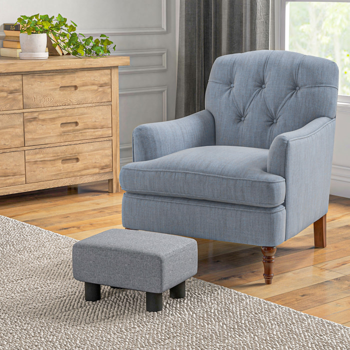 Reposapiés de Salón Taburete Bajo Tapizado en Lino Otomana Rectangular con Estructura de Madera para Sala de Estar Dormitorio Gris