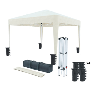 Gazebo Pieghevole Impermeabile 3 x 3 M Da Giardino Con 4 Sacche Pesi Sacca Trasporto Chiusura Fisarmonica Struttura Acciaio Copertura 160 gr/m² Beige
