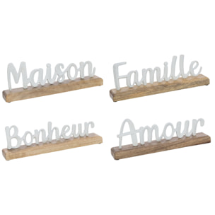 J-Line décoration Mots - aluminium/bois - blanc - 4 pièces