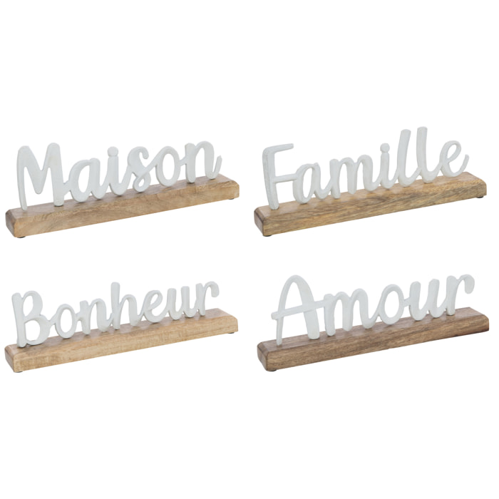 J-Line décoration Mots - aluminium/bois - blanc - 4 pièces