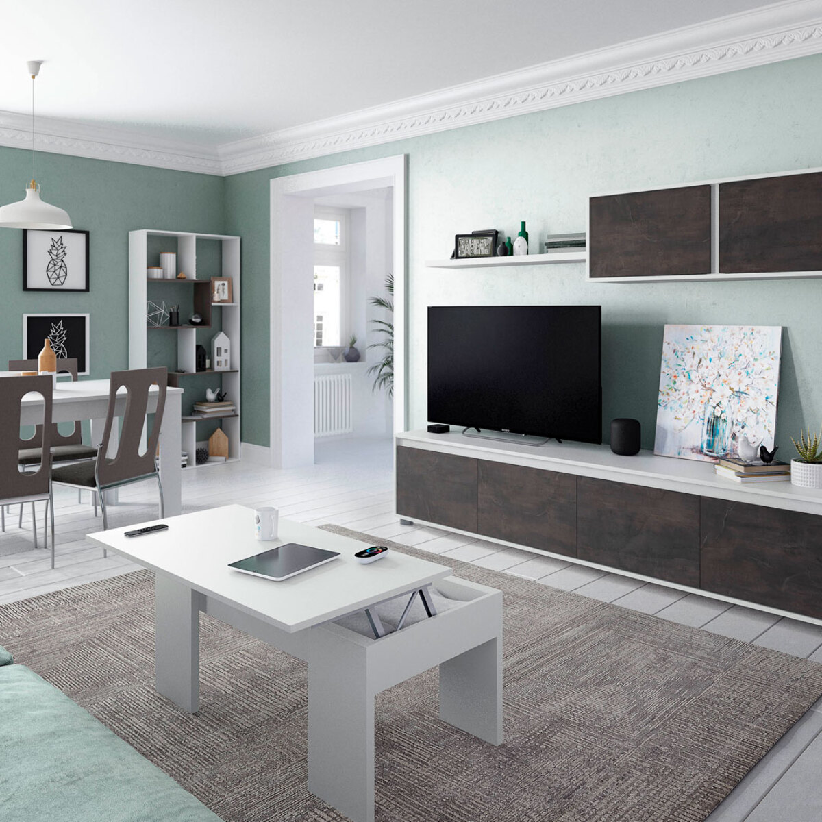 Mesa De Centro Elevable Flow 45x100x50 Cm Blanco Artik