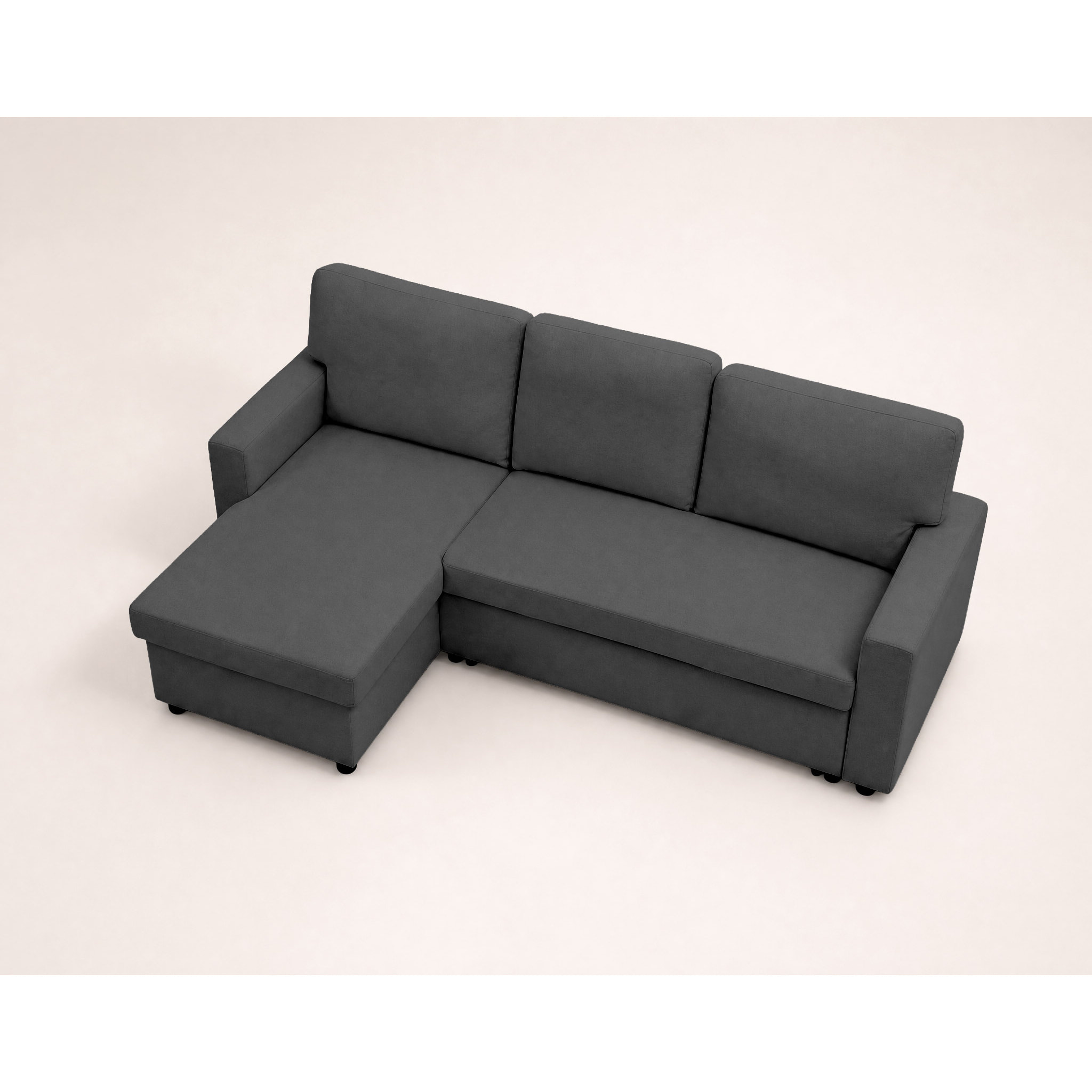 Meiya - canapé d'angle réversible 4 places convertible avec coffre en tissu - Gris foncé