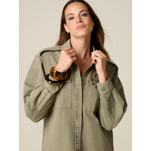 Oltre - Camicia over in cotone con castoni - Verde