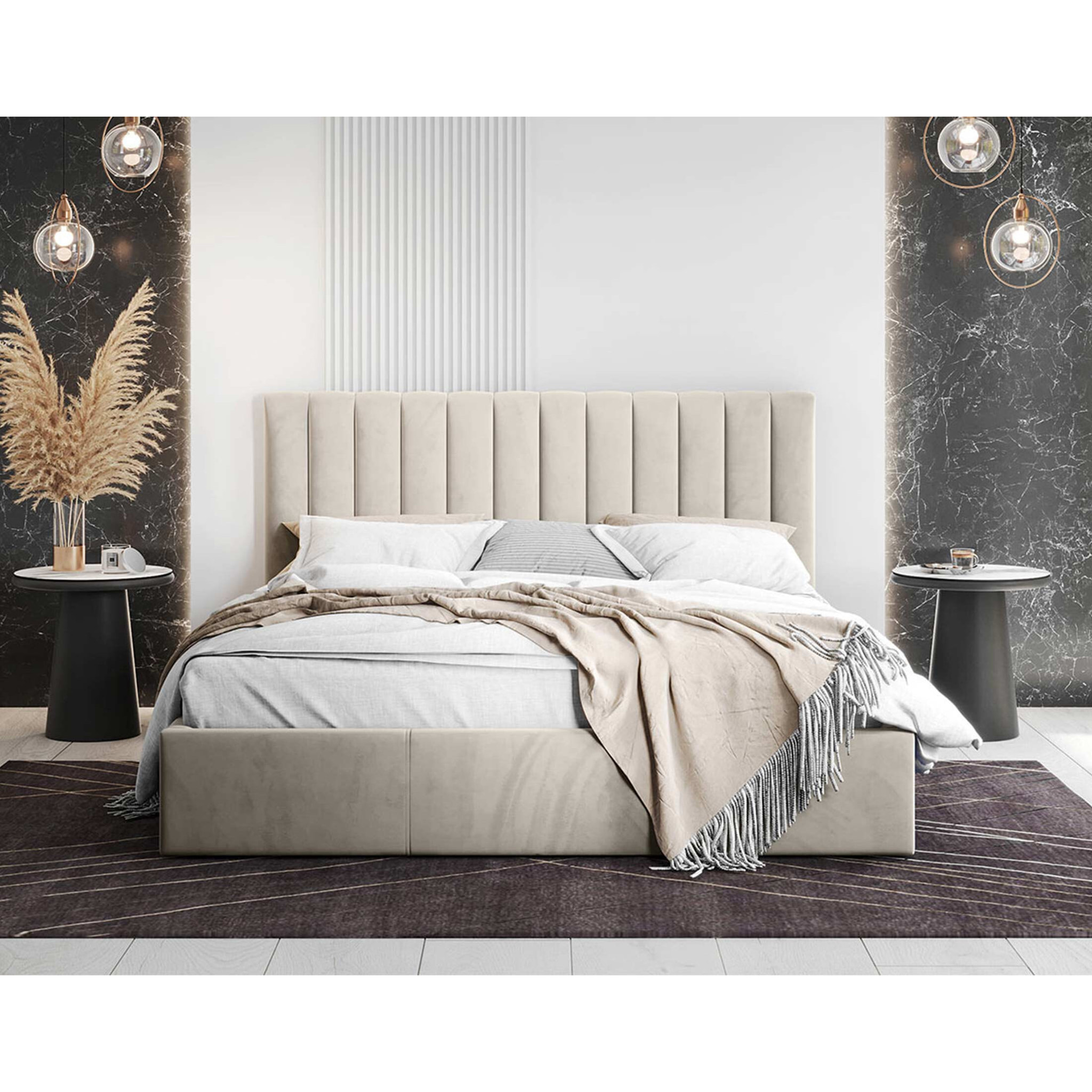 Rosario - lit coffre - 160x200 - sommier inclus - en velours - Beige
