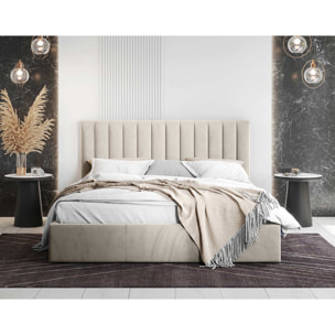 Rosario - lit coffre - 160x200 - sommier inclus - en velours - Beige