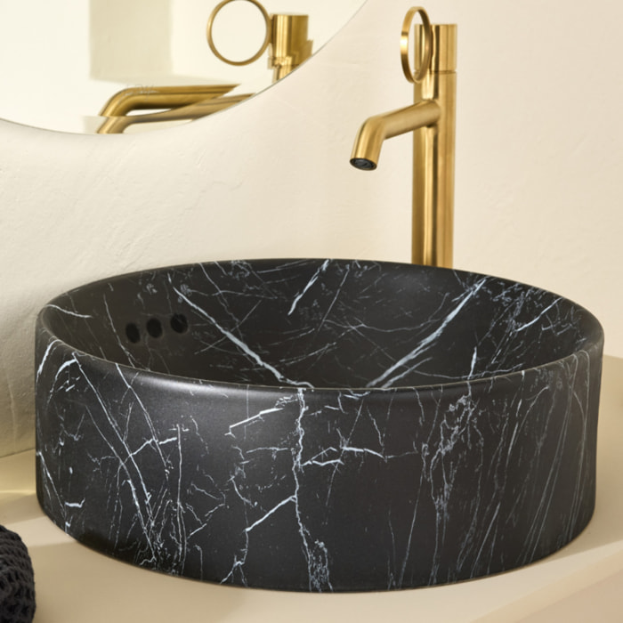 Vasque ronde à poser Vox marbre noir orage + bonde