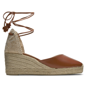 Alpargatas de cuña media de mujer Carina en cuero con cierre de cintas