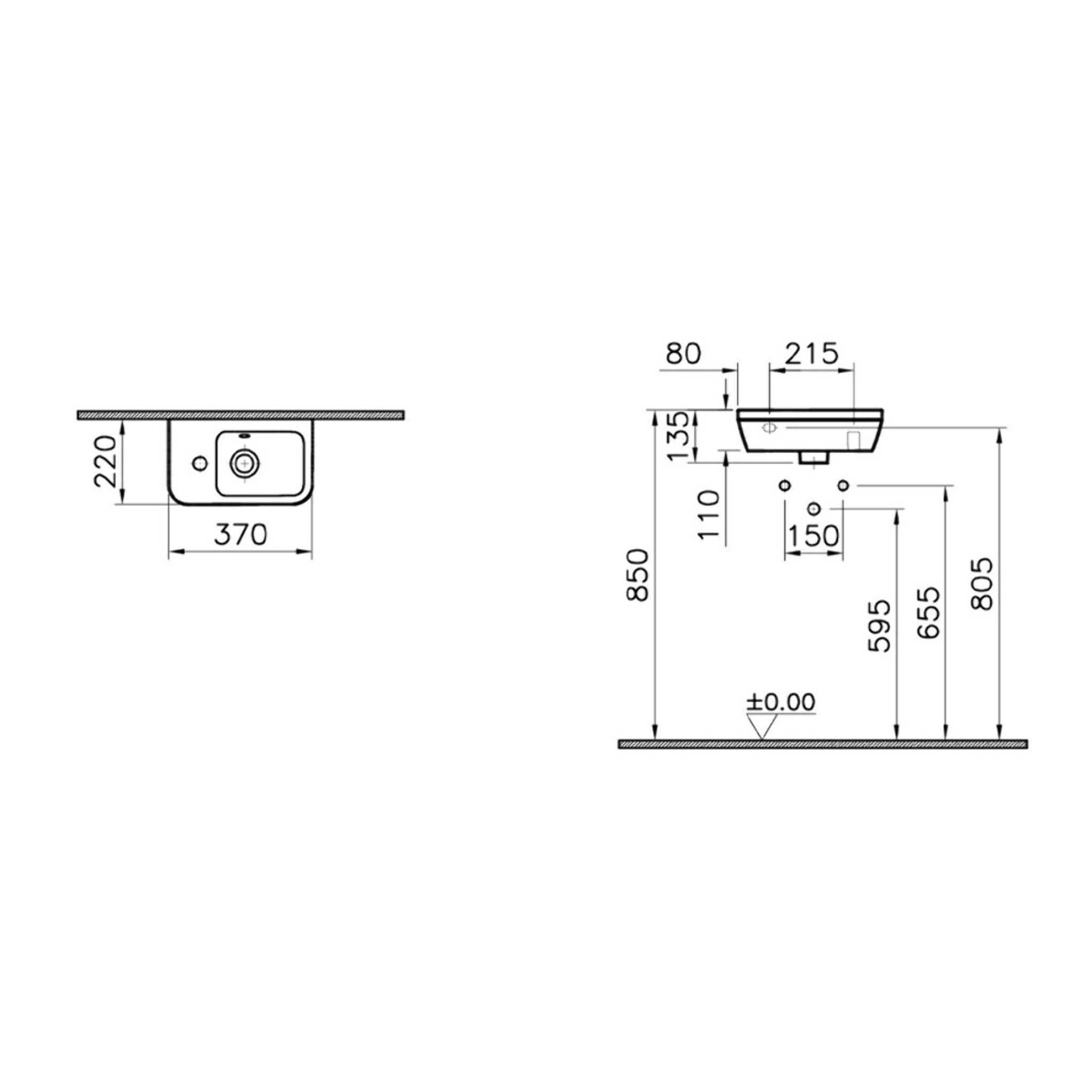 Intégra Lave-mains 37x22 cm, trou pour robinet à gauche, blanc (7090-003-0028)