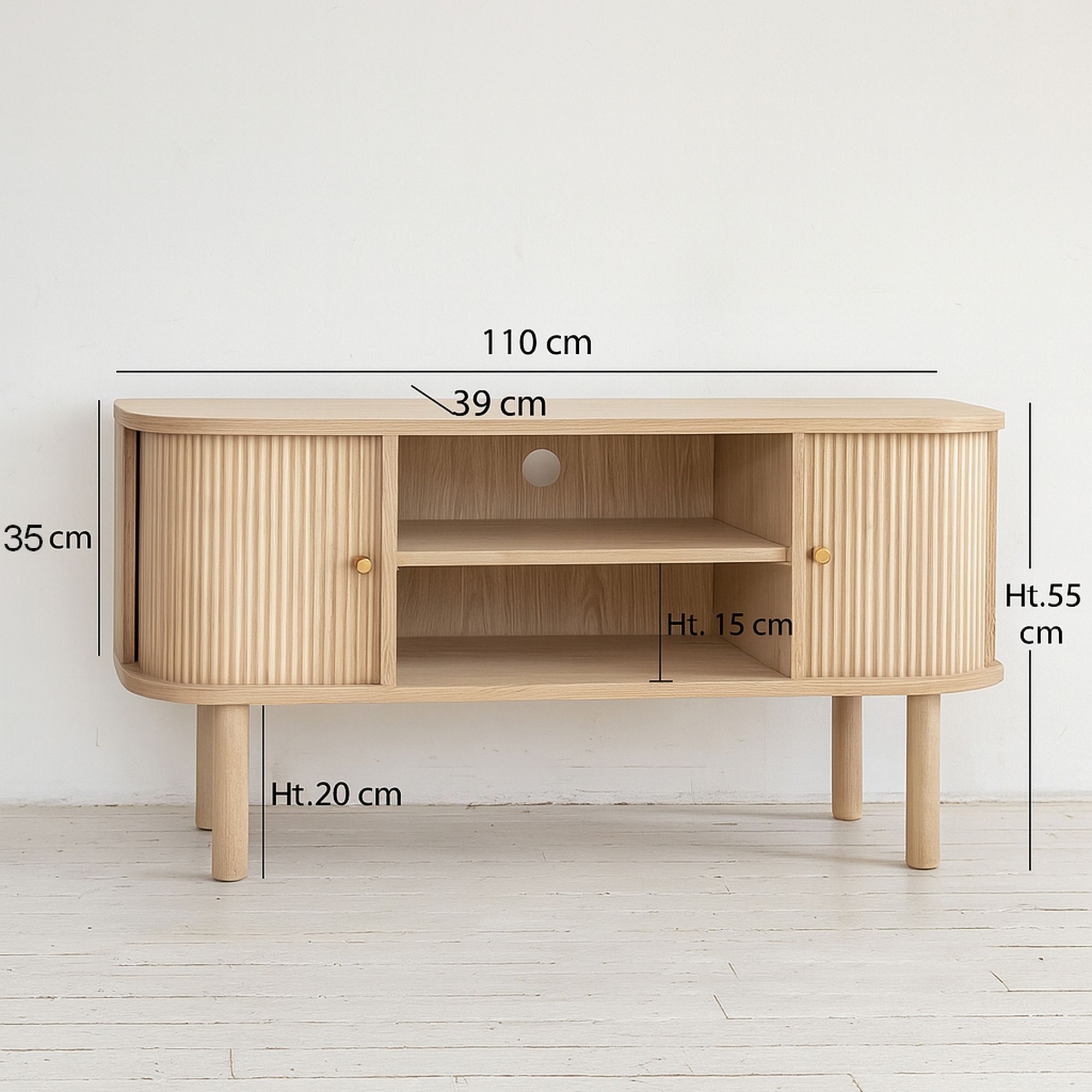 Meuble télévision en bois clair avec portes coulissantes HECTOR