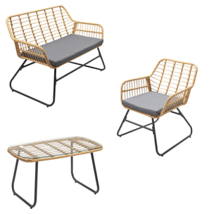 Salon de jardin TIGA en résine tressée 4 places - coussins gris