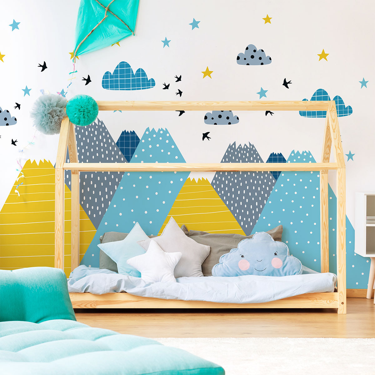 Stickers muraux enfants - Décoration chambre bébé - Autocollant Sticker mural géant enfant montagnes scandinaves KRISKA