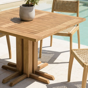 KALLY - Ensemble de jardin : table carrée en bois de teck recyclé et rotin synthétique, 4 pers.