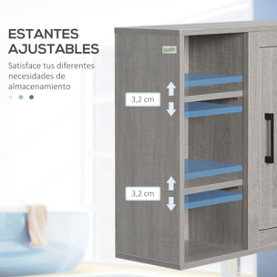 Armario de Baño de Pared con 3 Estantes Abiertos y 1 Puerta Mueble Auxiliar Suspendido para Salón Aseo Dormitorio Estilo Moderno 48x20x50 cm Gris