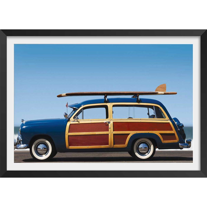 Affiche surf car de legende Affiche + cadre en bois - Noir