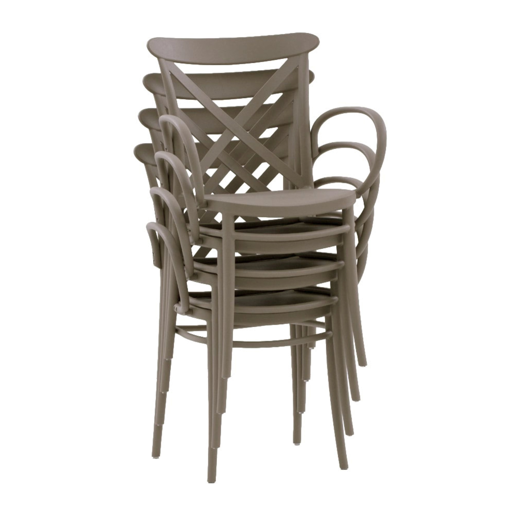 Set di 2 sedie RIO in polipropilene tortora con braccioli, impilabili