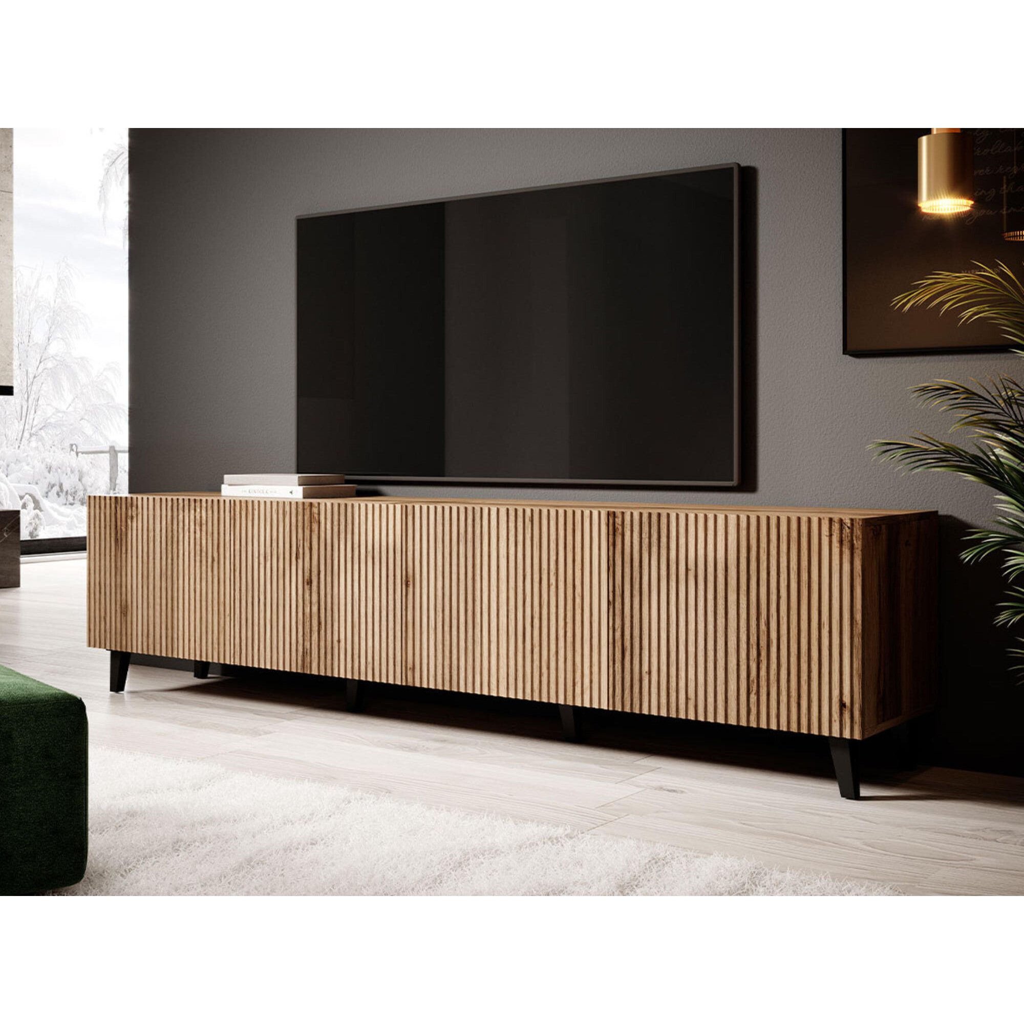 Come - meuble TV - effet bois - 4 portes - 200 cm - Bois