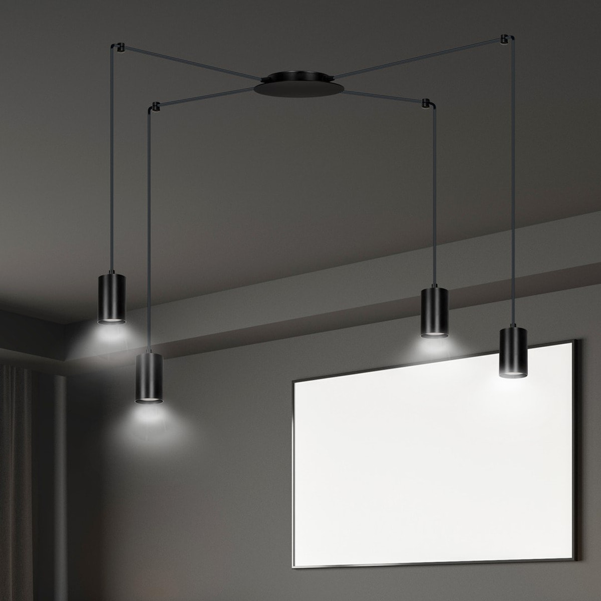Lampada a sospensione TRAKER con struttura in acciaio nero