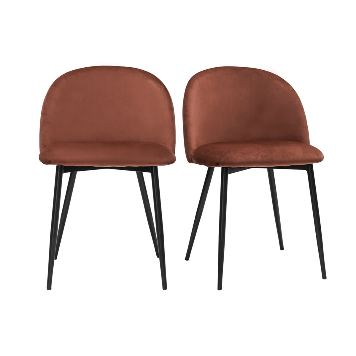 Chaises design en tissu velours rouge tomette et métal noir (lot de 2) CELESTE