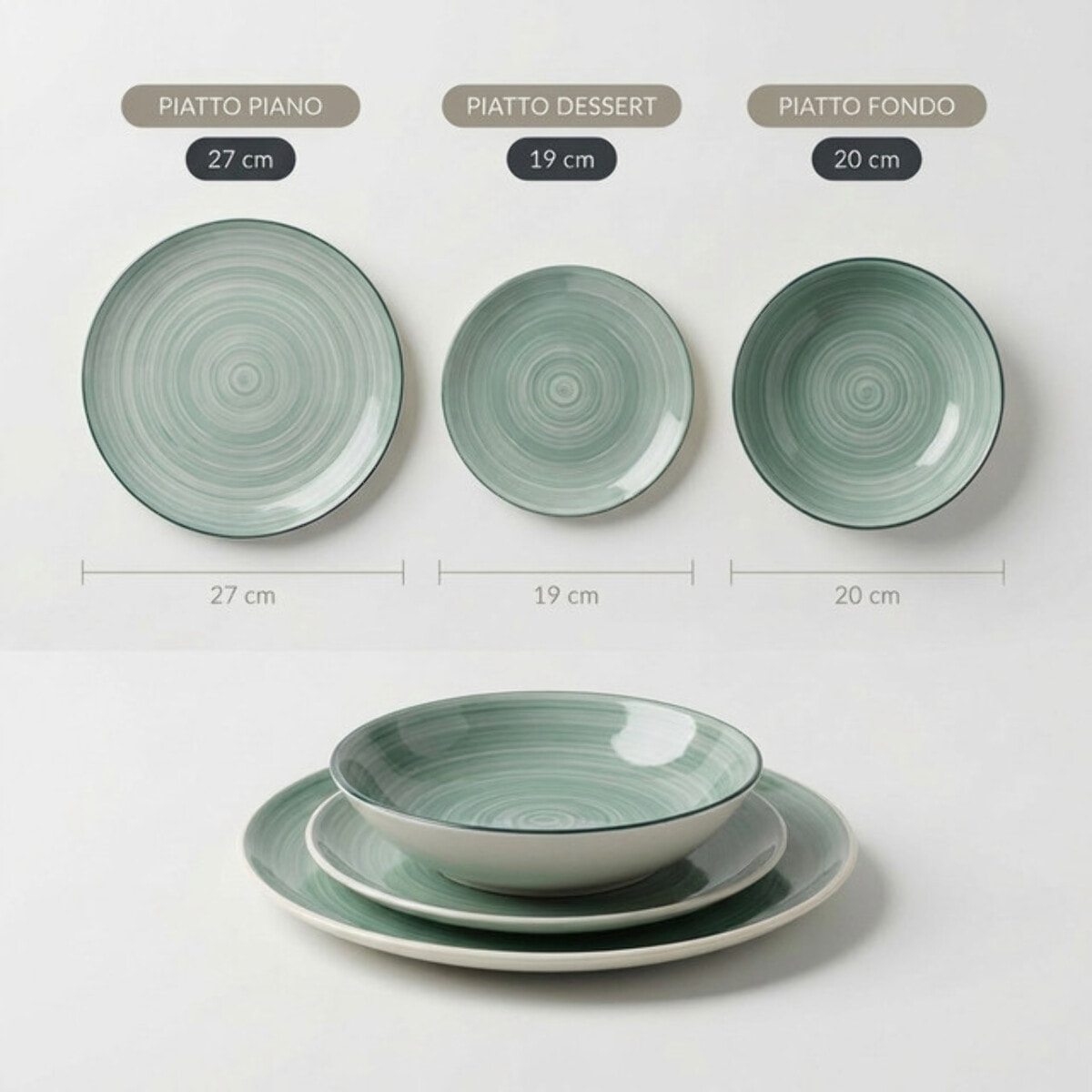 Servizio 18 piatti in ceramica - VERDE