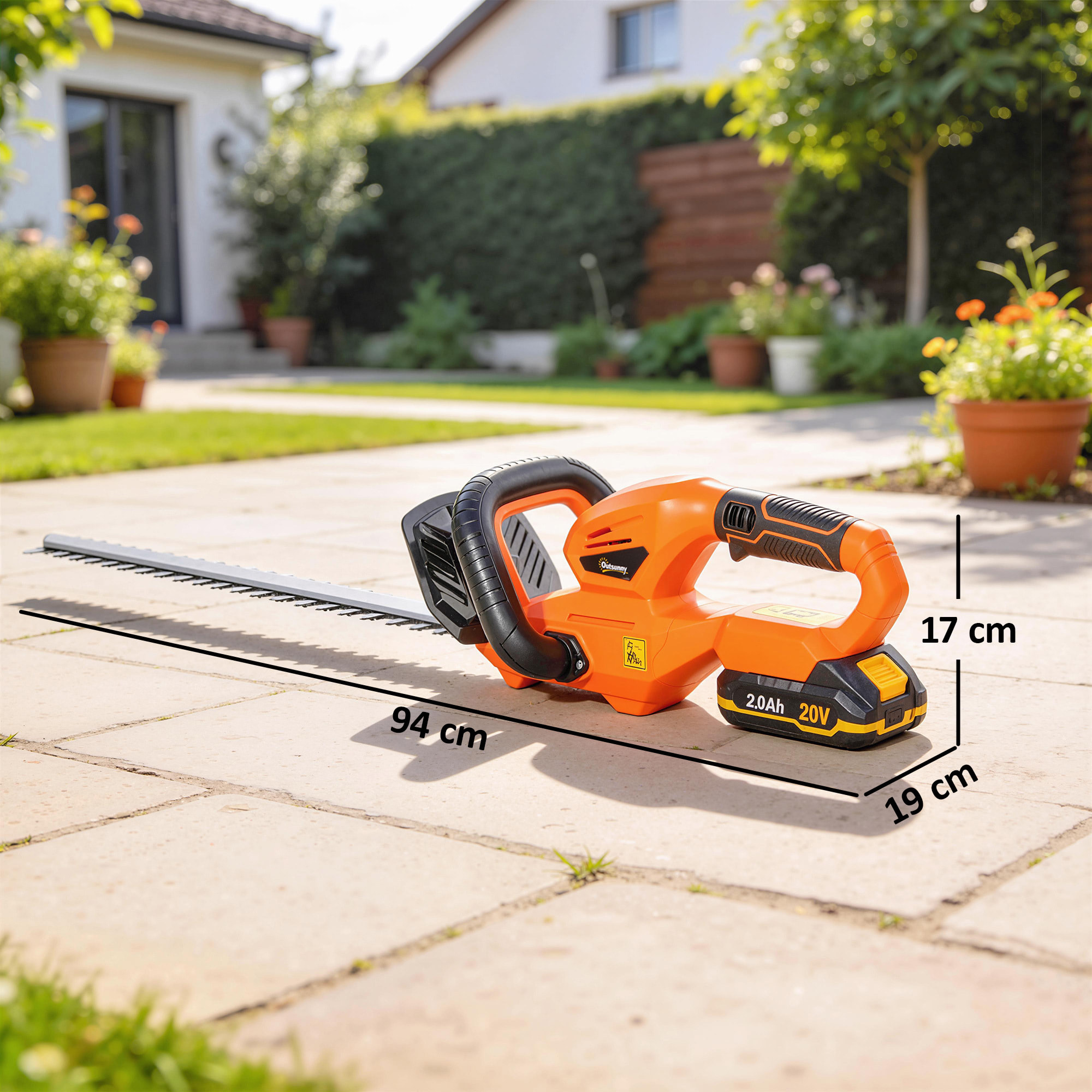 Tijeras Cortasetos Eléctrico, Cortasetos Batería 18V con Batería de 2000mAh, Hoja de Doble Acción de 51 cm, Motor sin Escobillas y Cargador para Setos, Césped, Naranja