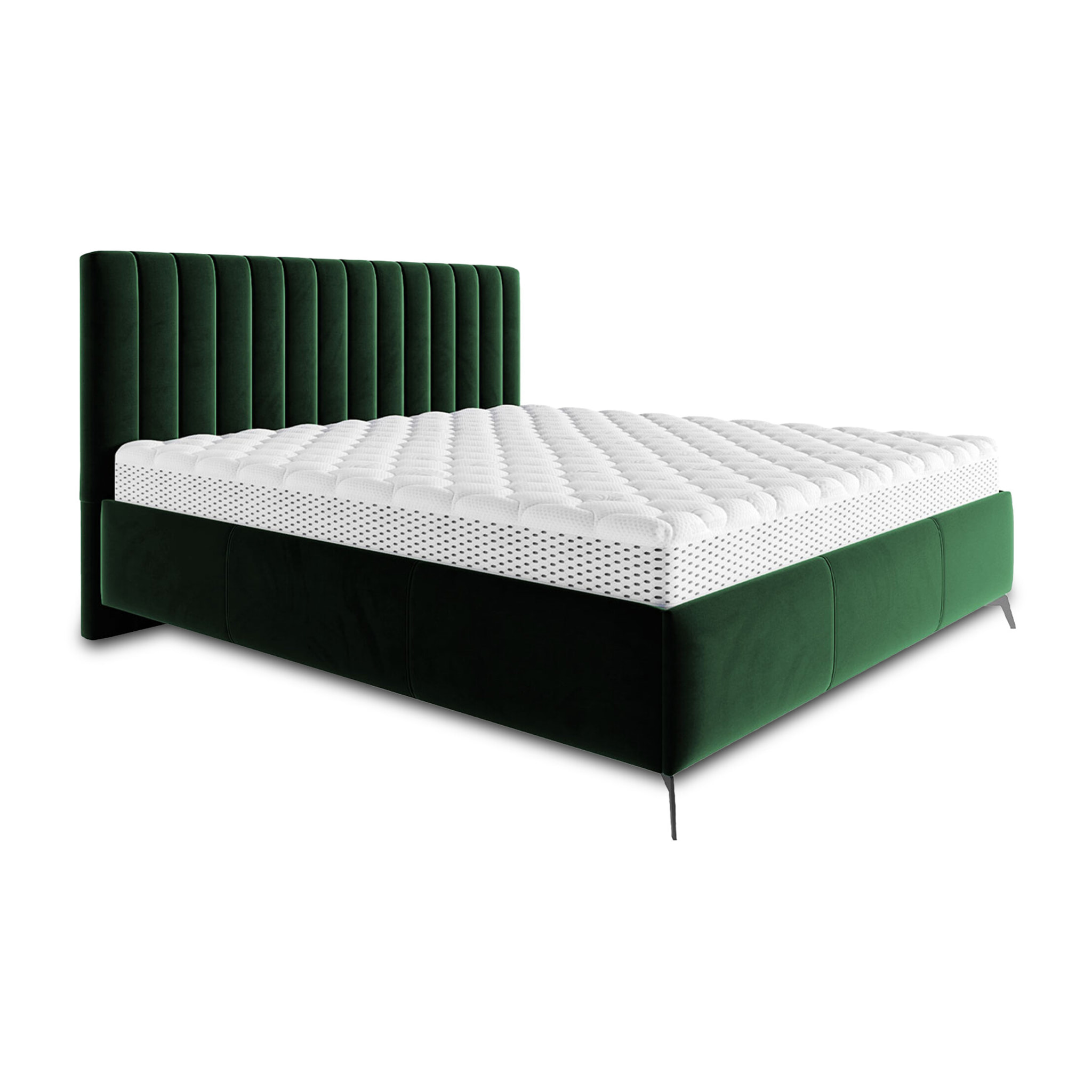 Mendoza - lit coffre - 160x200 - sommier inclus - en velours - Vert