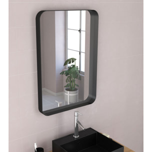 Meuble Salle de Bains 80 cm, Vasque Carrée et Miroir - Chêne naturel et Noir Mat - UBY