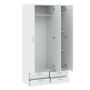 Guardaroba 3 ante Randazzo, Mobile camera da letto, Cabina armadio portabiti, Armadio appendiabiti, 111x52 h214 cm, Bianco